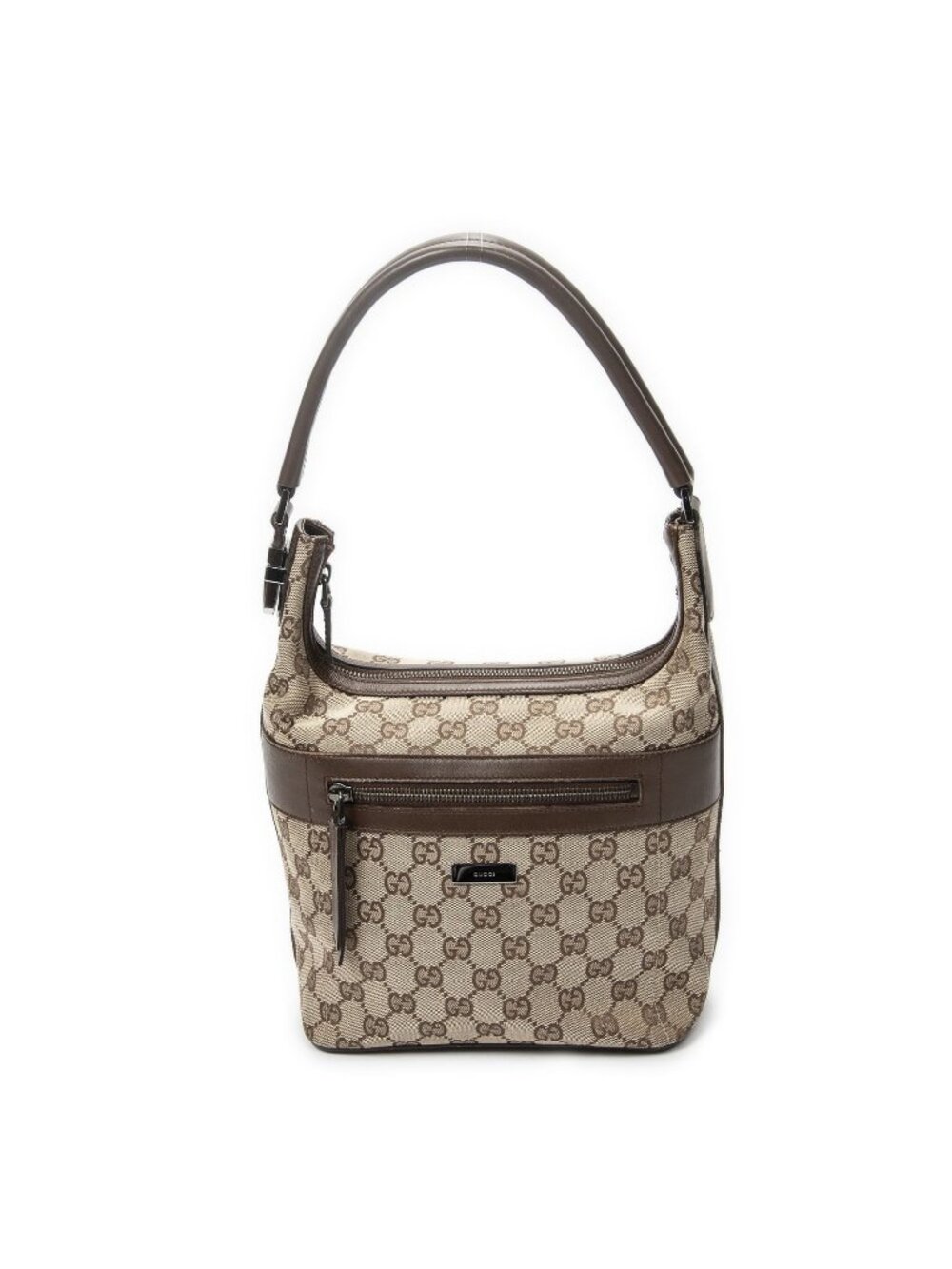 Gucci Vintage Front Pocket Zip Hobo Brown Beige GG Canvas